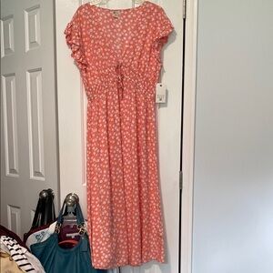 Pink Maxi Sundress with Flutter Sleeves and Scoop Neck